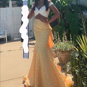 SherriHill yellow and white dress